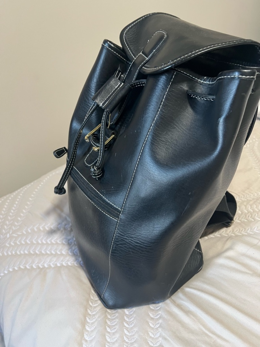 Coach Black Leather Drawstring Bucket Backpack